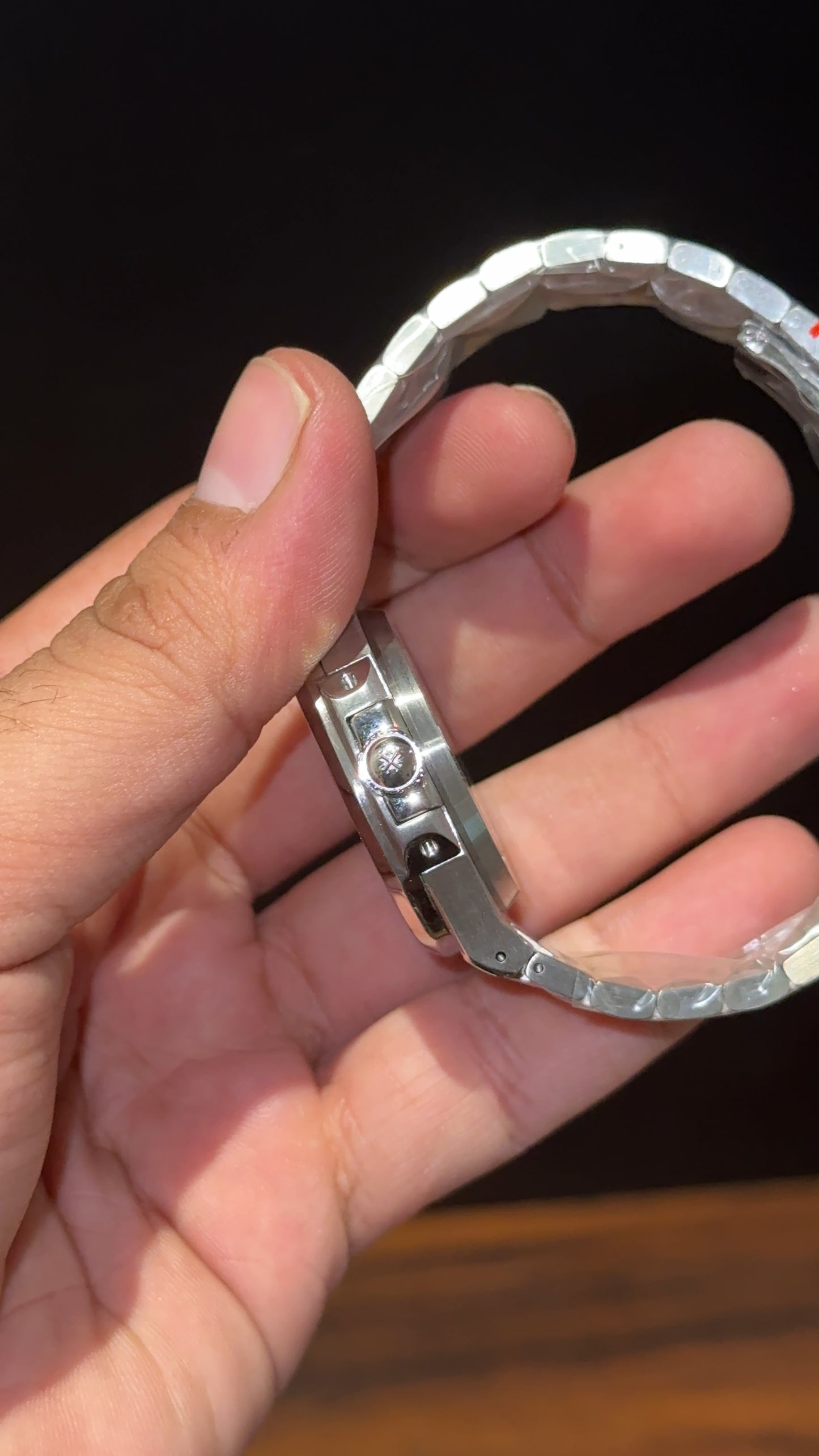 Pp Auto | Silver Chain | Pink Diamond Bezel | Pink Digits |Black Dial