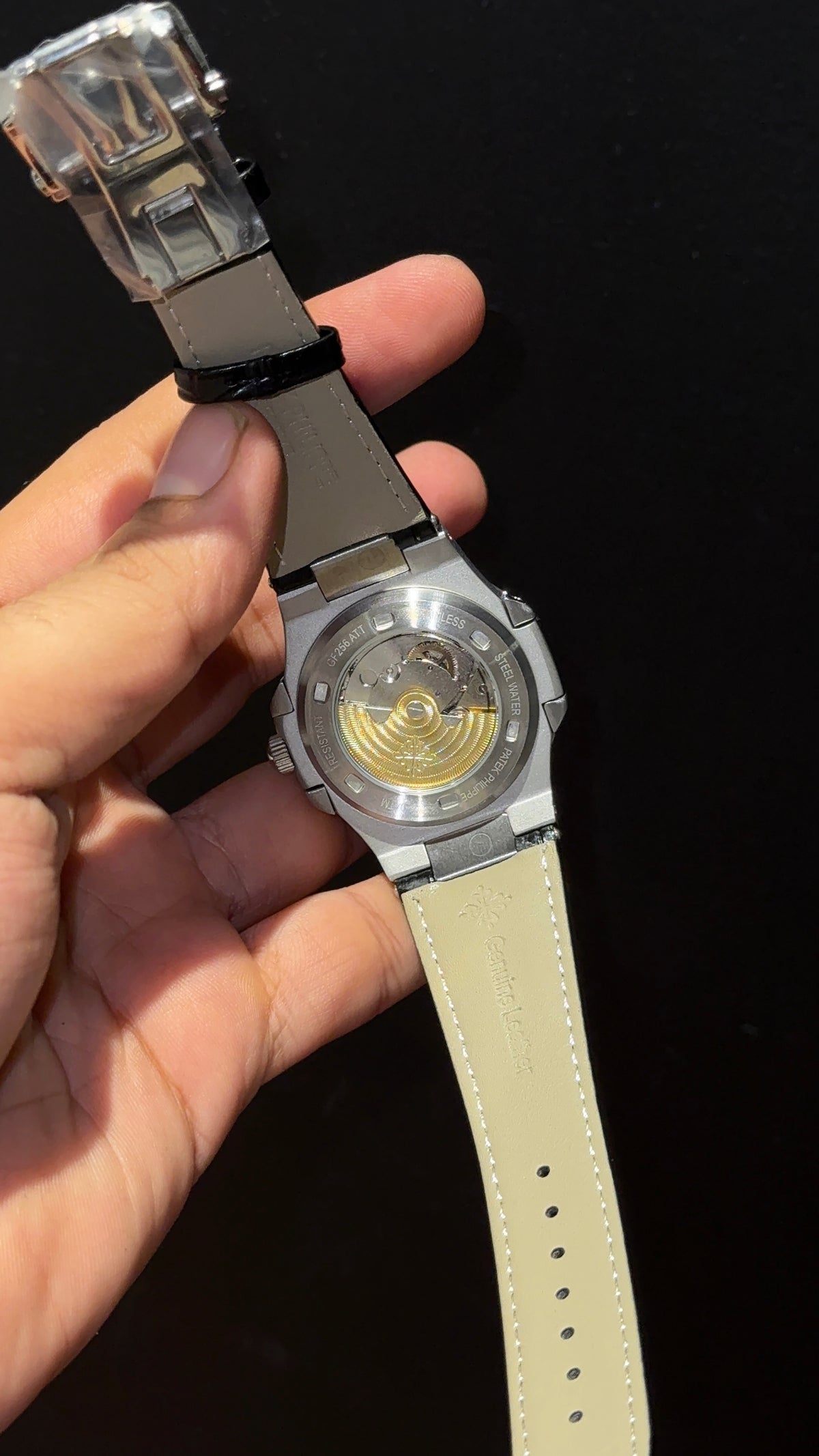 Pp Auto | Silver Bezel | Black Dial | Black Leather Strap
