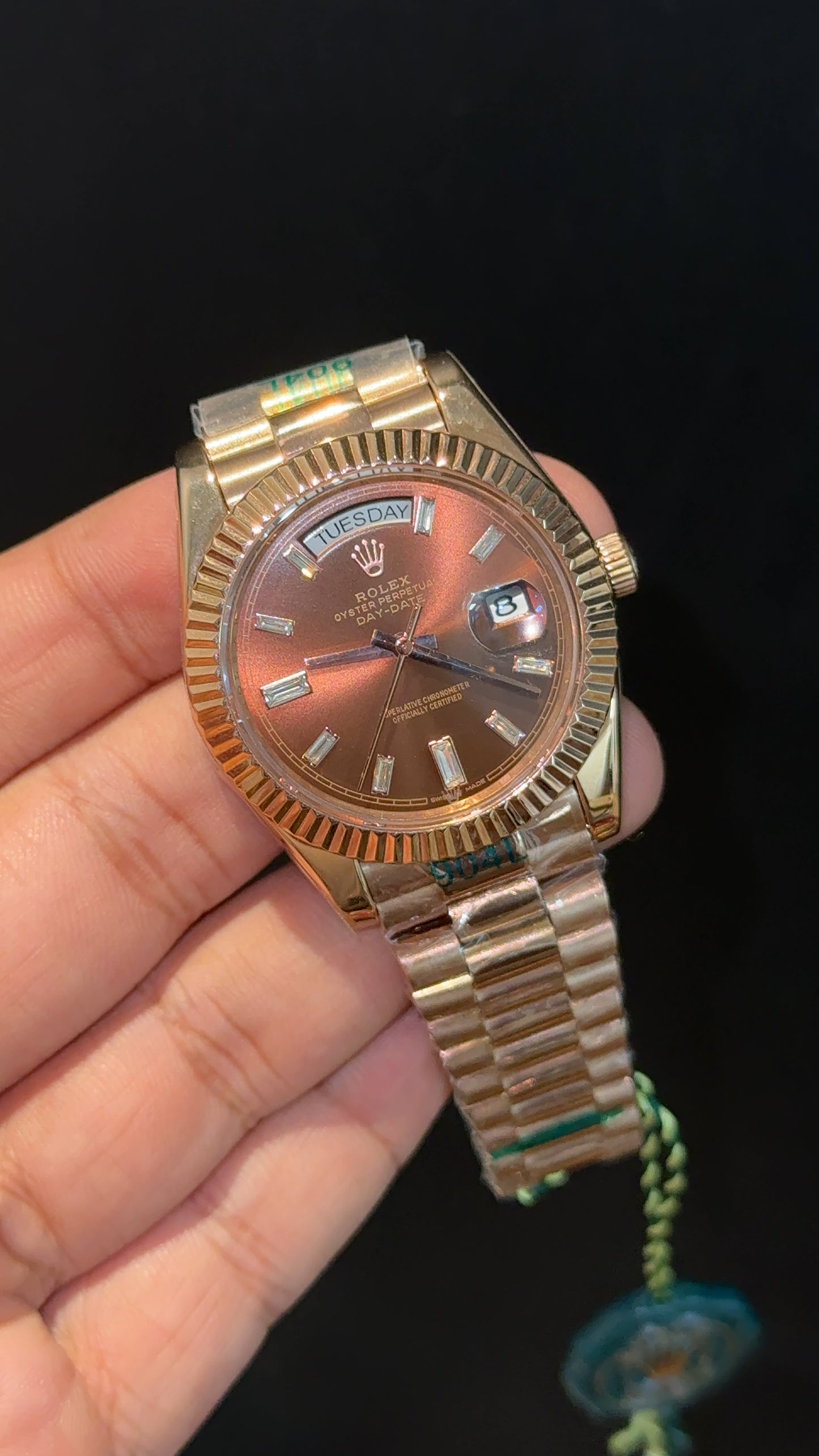 DayDate | Rose Chain | Pearl Digit | Light Brown Dial