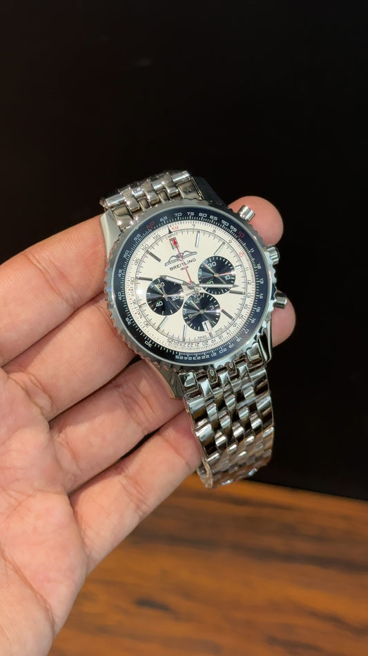 Brietling | Silver Jubilee Chain | Black Chrono | White Dial