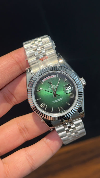 DayDate | Silver Chain | Gradient Green Dial