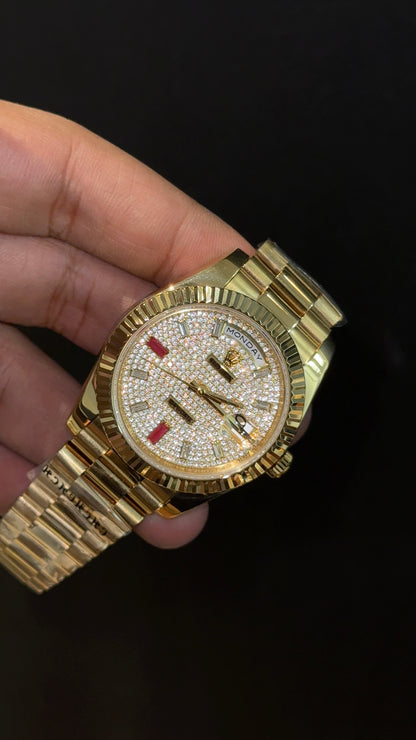 Premium Daydate | Gold Chain | White Diamond Dial