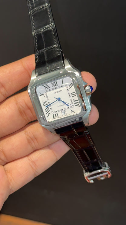 Cartier Santos | Silver Case | Black Strap | white Dial - twentyfour