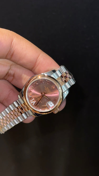 Premium DateJust | Eveline | Plain Bezel | 30mm | Women | Rose Two Tone | Choco Brown Index Dial