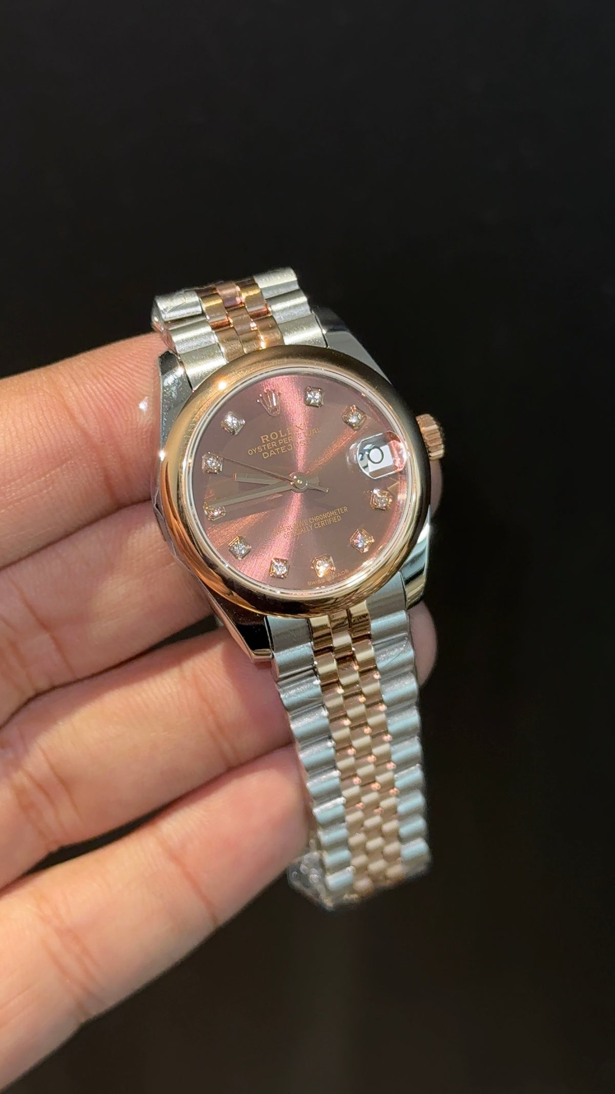 Premium DateJust | Eveline | Plain Bezel | 30mm | Women | Rose Two Tone | Choco Brown Diamond Dial