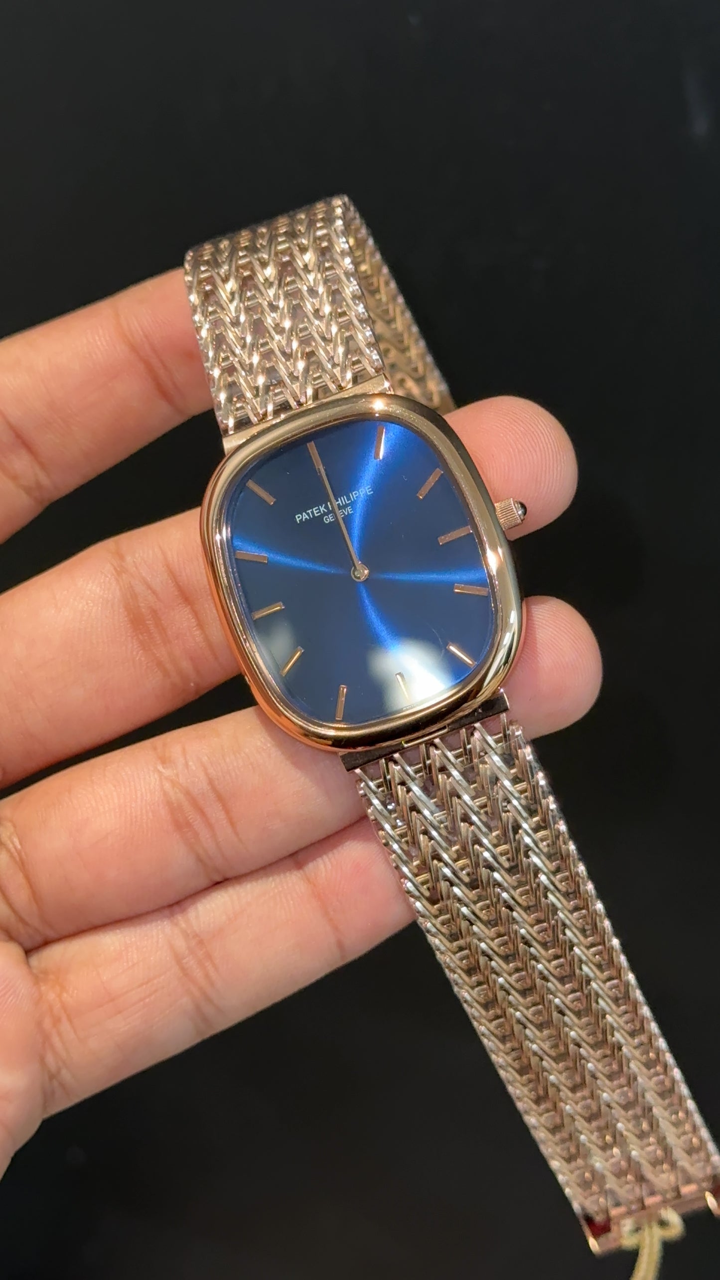 Pp Ellipse | Rose Mesh Chain | Blue Ebony Dial