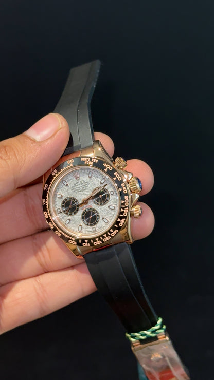 Daytona | Rose | Black Pvc Strap | Black Chrono | White Metriot Dial