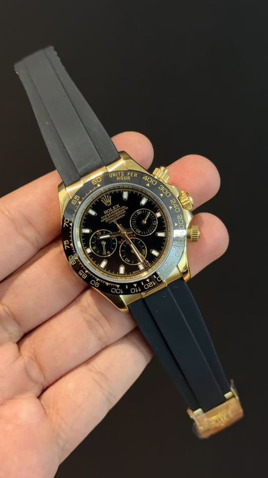 Daytona | Gold | Pvc Strap | Chrono | Black Dial