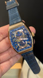 Premium Franck Muller | Vanguard S6 Edition | Yachting Skeleton | Rose Case | Blue Strap | Blue Dial
