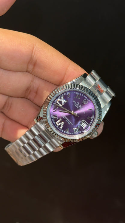 Datejust | 36mm | Silver President Chain | Purplish Dial