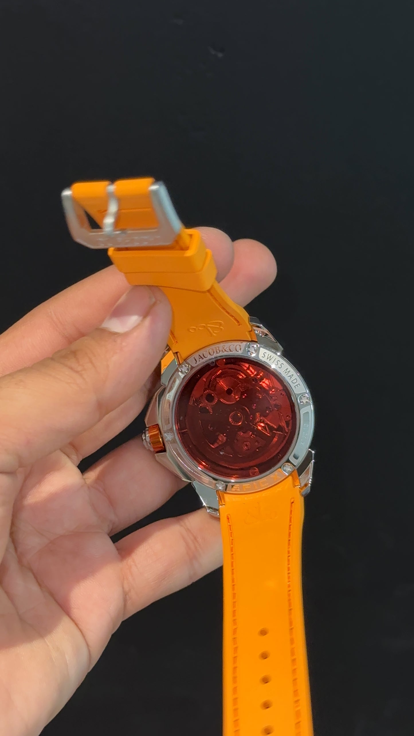Jacob And Co | Rose Case | CR7 Edition | Orange Black Strap |Pendulum | Orange Machine Dial