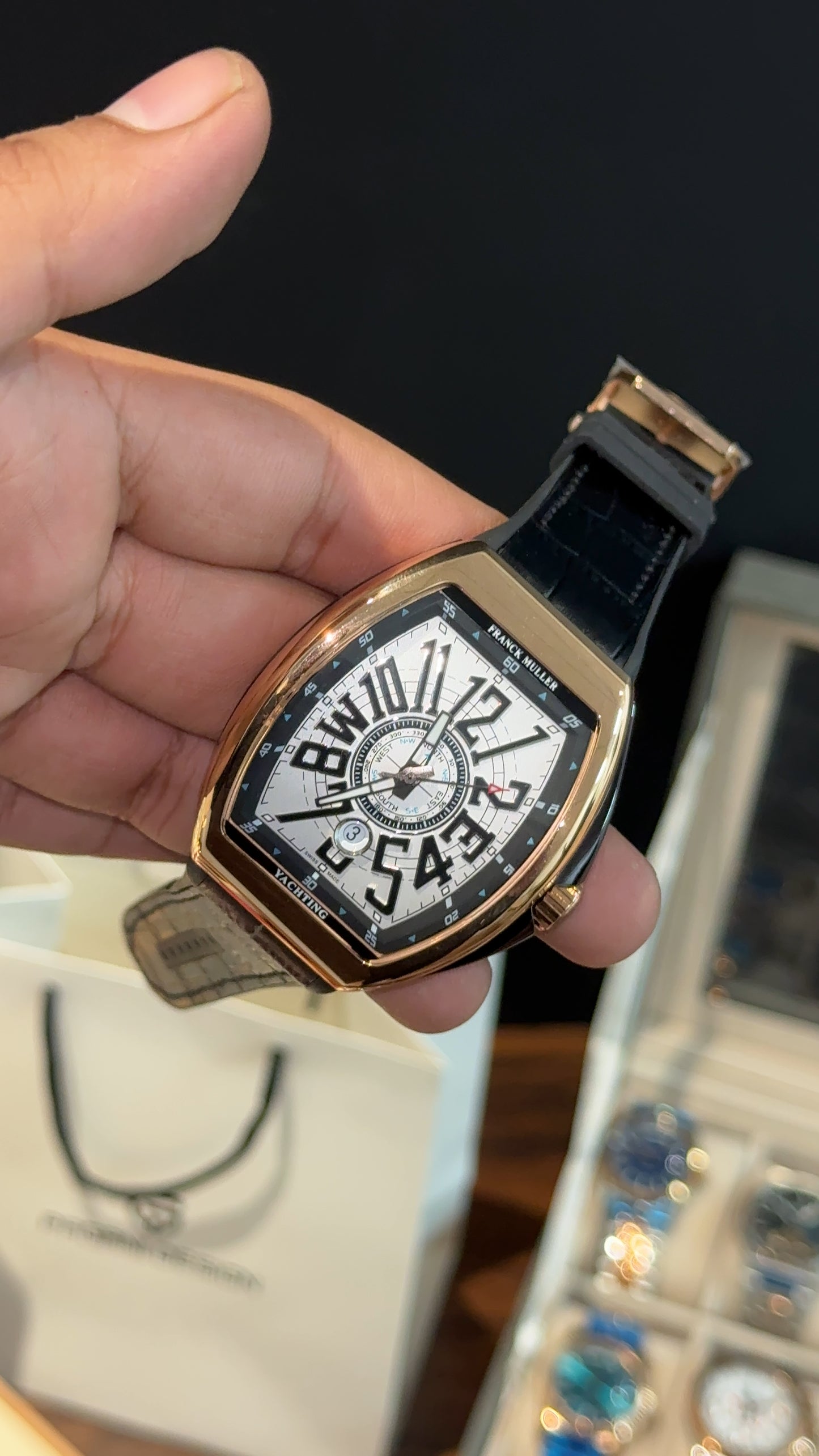 Premium Franck Muller | Vanguard Edition | Rose Case | Black Strap | White Dial