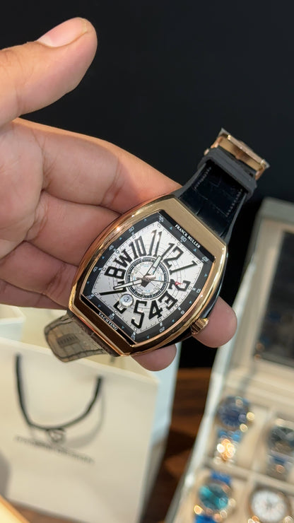 Premium Franck Muller | Vanguard Edition | Rose Case | Black Strap | White Dial