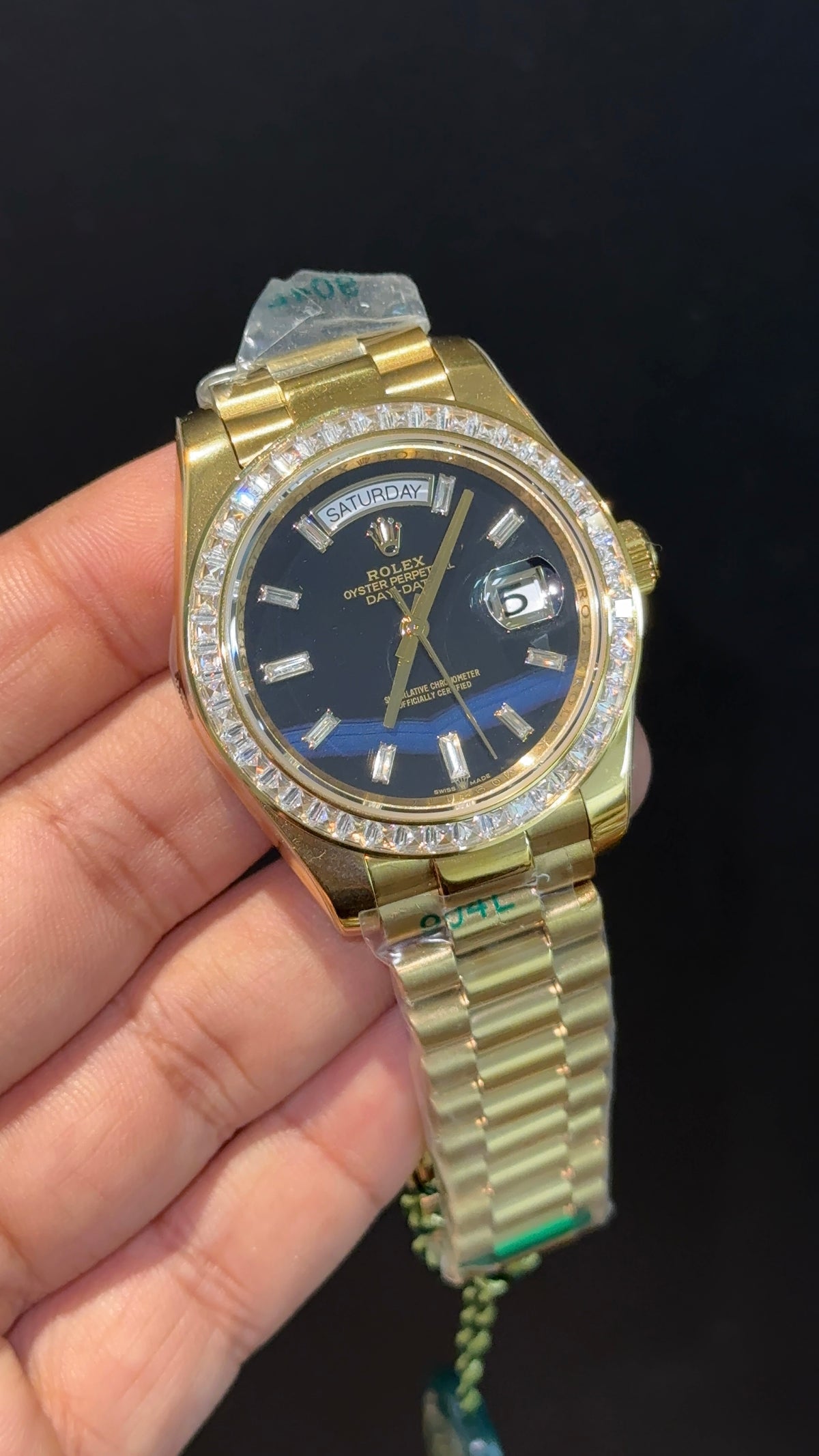 DayDate | Diamond Bezel | Gold Chain | Black Marble Dial