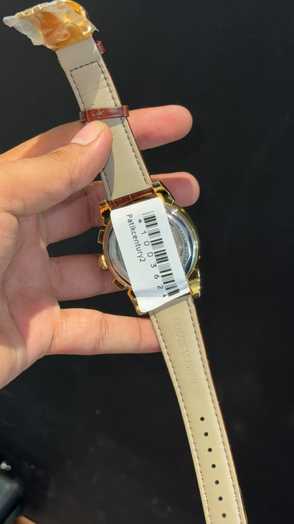 Patek Century | Auto | Gold Plain Case | Pendulum | Gradient Grey Dial | Brown Leather Strap - twentyfour
