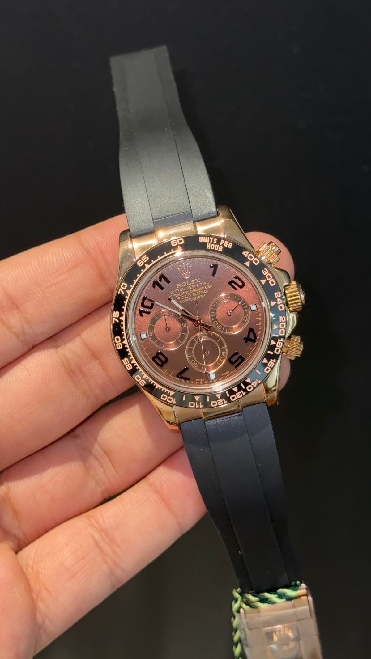 Daytona | Rose | Black Pvc Strap | Chrono | Dark Choco Brown Dial