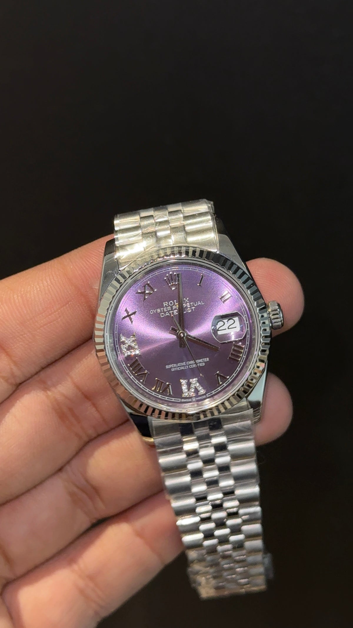 Premium DateJust | 36mm | Silver Chain | Purplish Index Dial