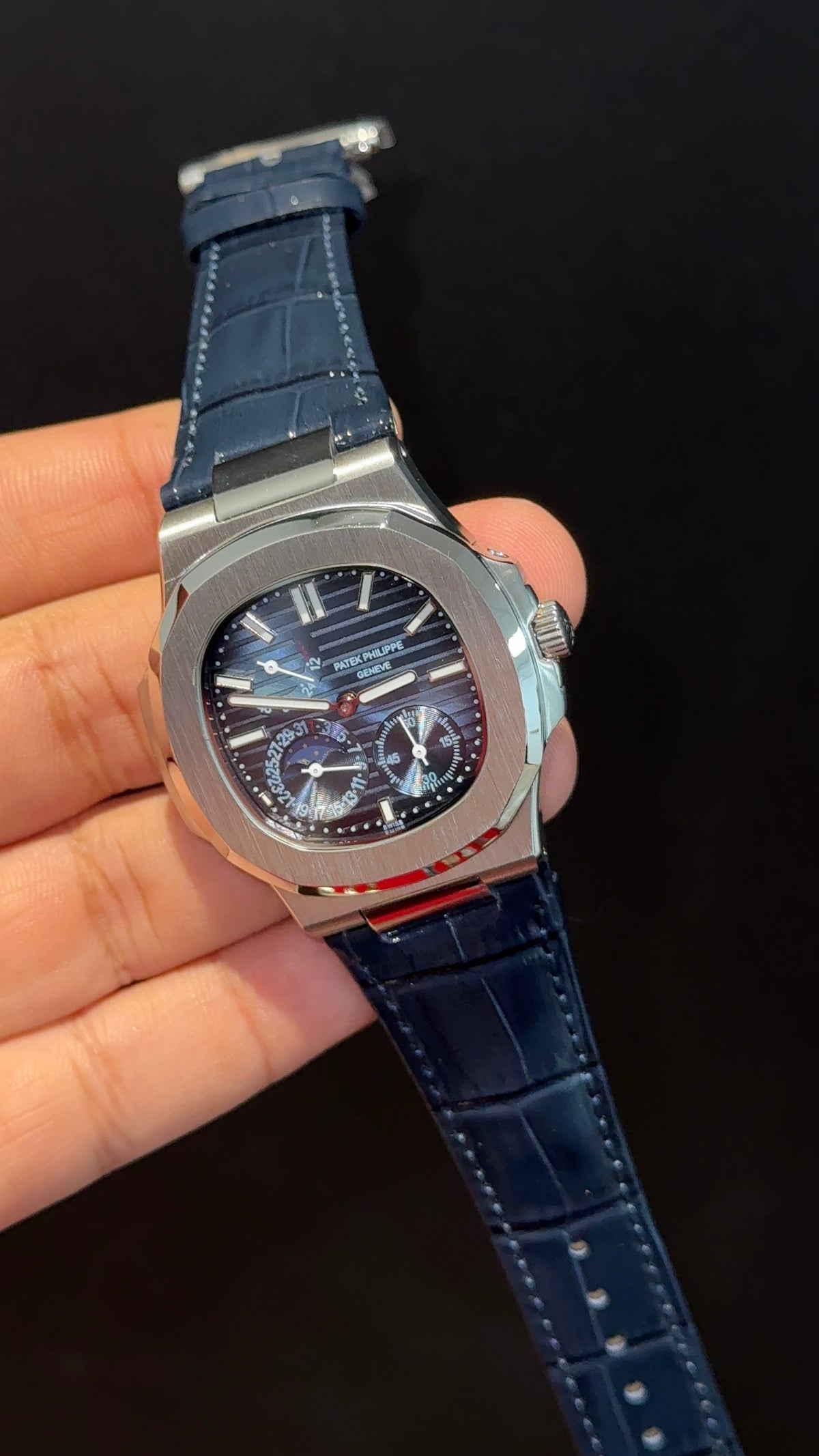 Pp Auto | Silver Case | Blue Strap | Moonphase | Sub Blue Dial