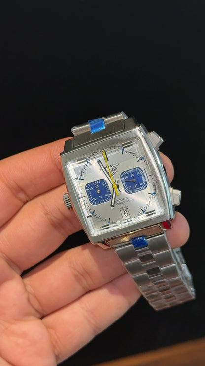 Tag Monaco | Silver Chain | Blue Chrono | Silver Dial