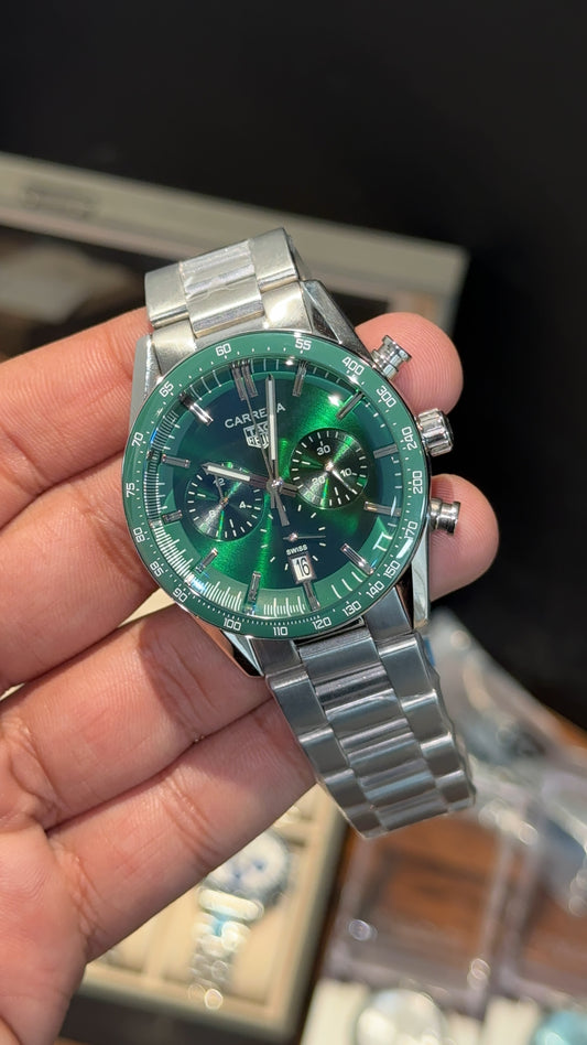 Tag Carrera | Silver Chain | Chrono | Green Dial