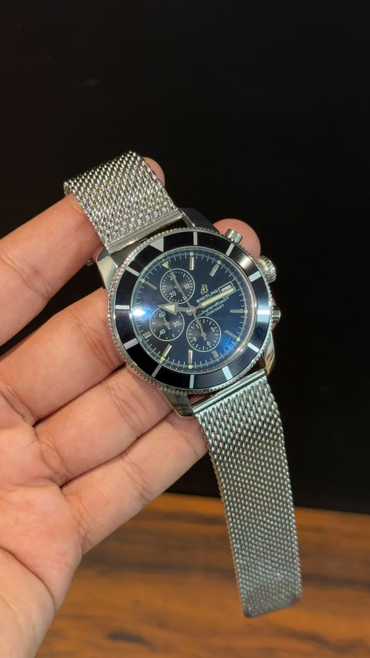 Brietling | Silver Magnetic Chain | Chrono | Silver Digits Black Dial
