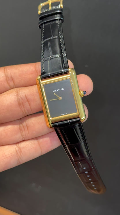 Cartier Tank | Gold | Black Leather Strap | Black Crafted Dial