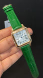 Cartier Santos | Rose Case | Green Dumont Strap | White Dial