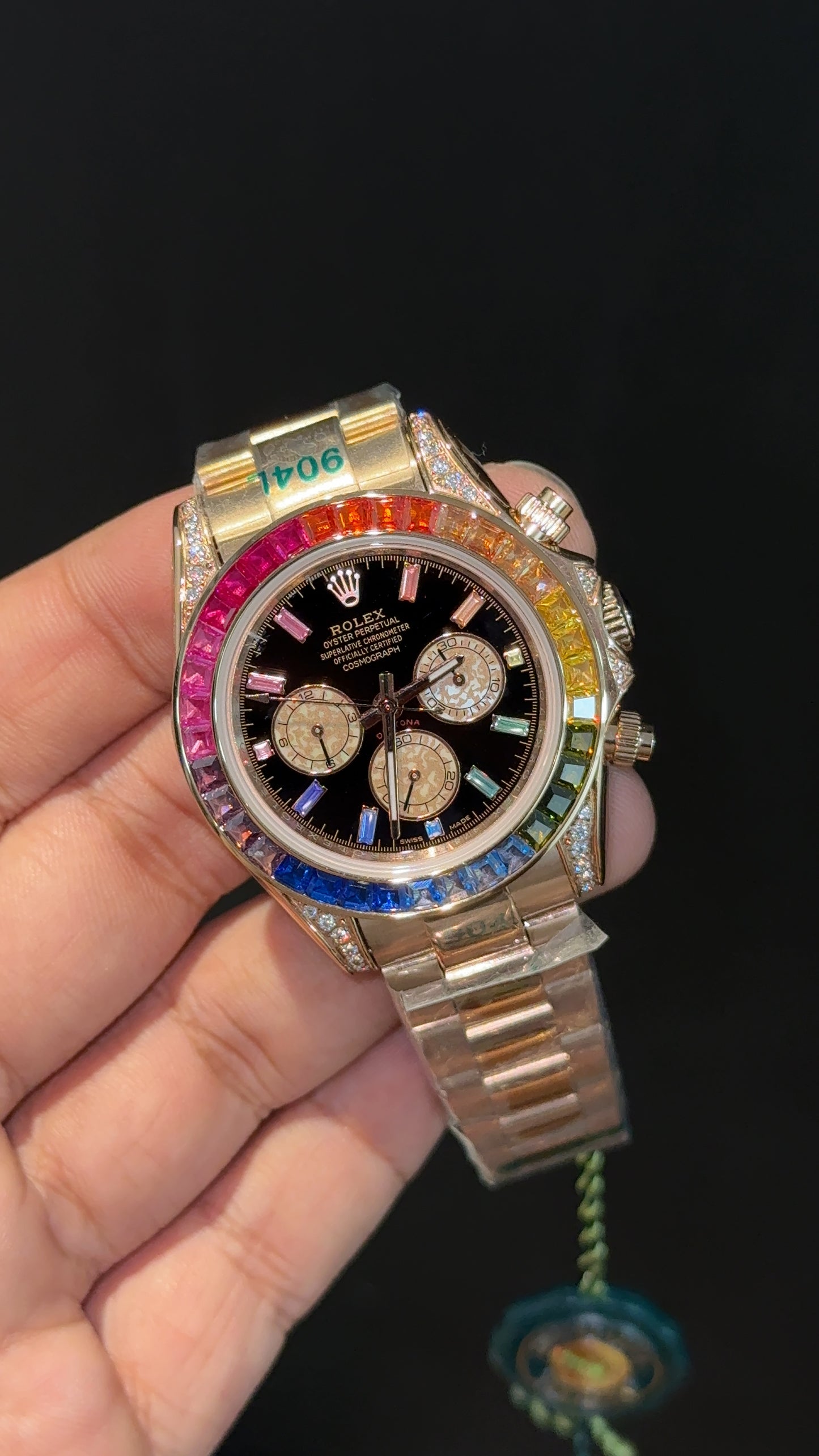 Daytona | Rainbow Diamond Bezel | Rose Chain | Rose Chrono | Black Dial