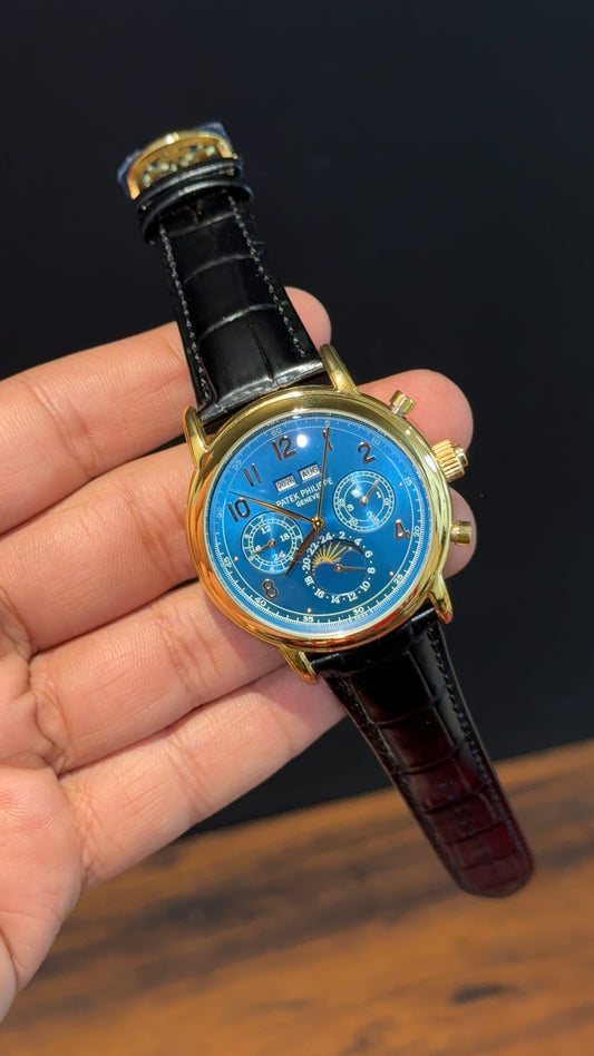 Patek Century | Auto | Gold Case | Blue Dial | Black Leather Strap - twentyfour