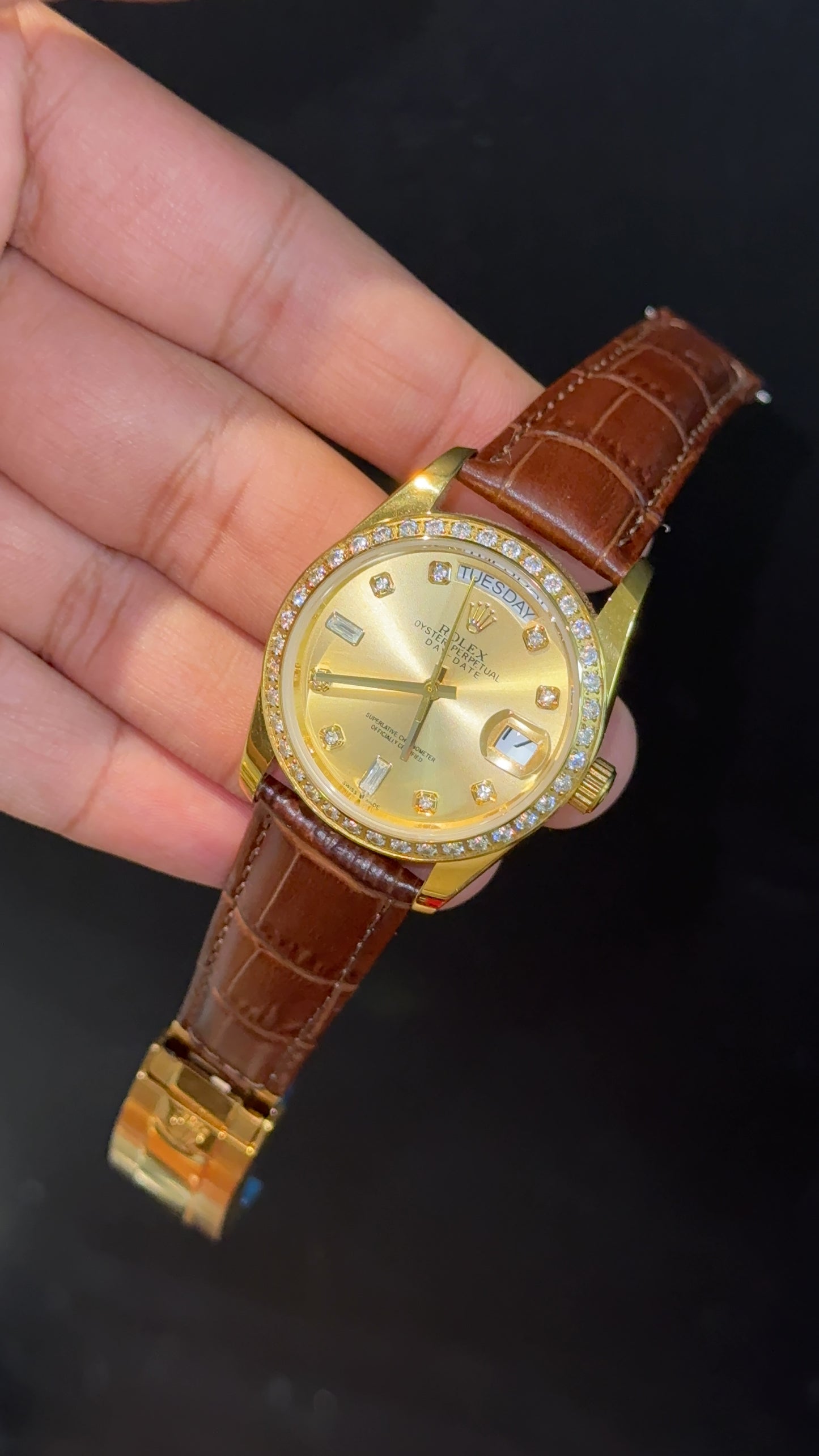 Daydate | 36mm | Gold Diamond Case | Brown Leather Strap | Gold Diamond Dial - twentyfour