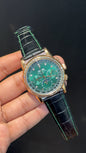Patek Century | Auto | Rose Diamond Case | Green Diamond Dial | Black Leather Strap - twentyfour