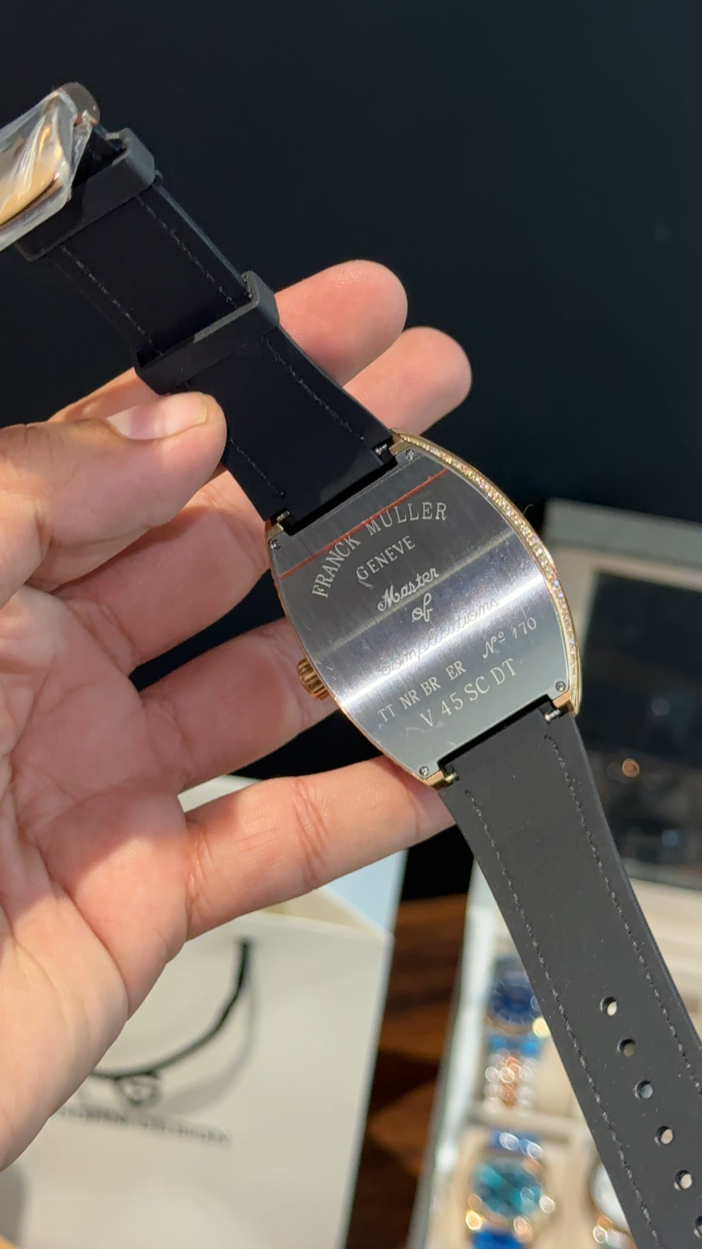 Premium Franck Muller | Curvex Skeleton | Rose Pearl Case | Black Leather Strap | Black Dial