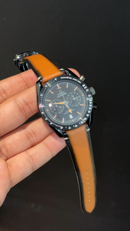 Omega Speedmaster | Black Bezel | Chrono | Camel Black Strap | Black Dial - twentyfour