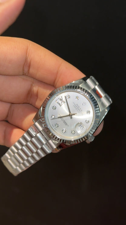 Datejust | 36mm | Silver President Chain | Silver Diamond Dial