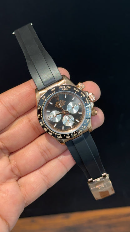 Daytona | Rose | Black Pvc Strap | White Chrono | Black Dial