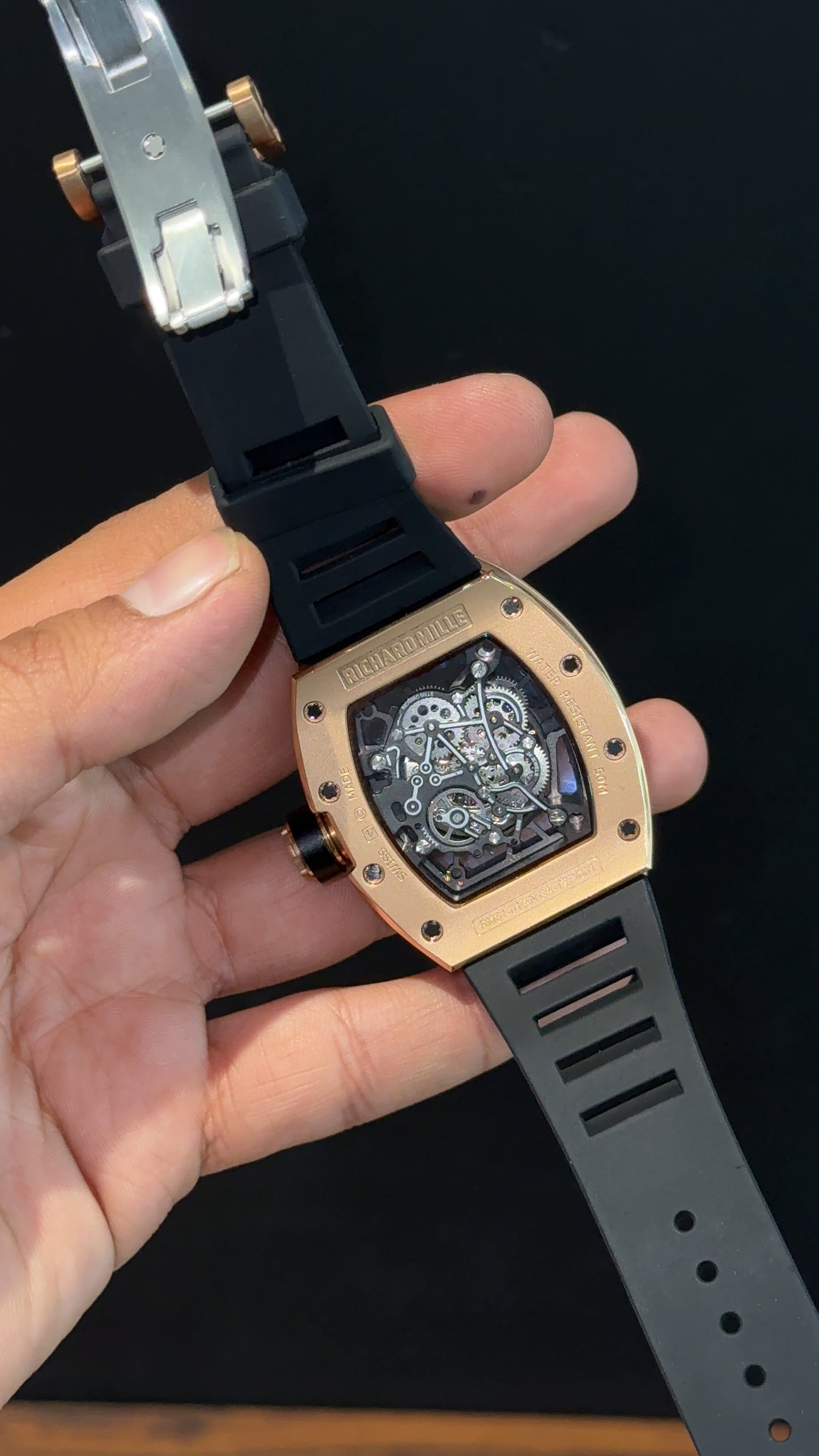 Premium Richard Mille | Rose | RM 035 Edition | Black Strap | Skeleton | Black Dial