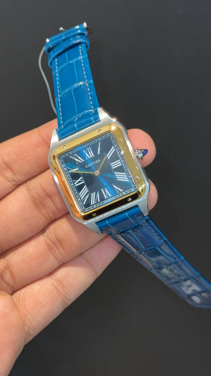 Cartier Santos | Gold Two Tone Case | Blue Dumont Strap | Blue Dial