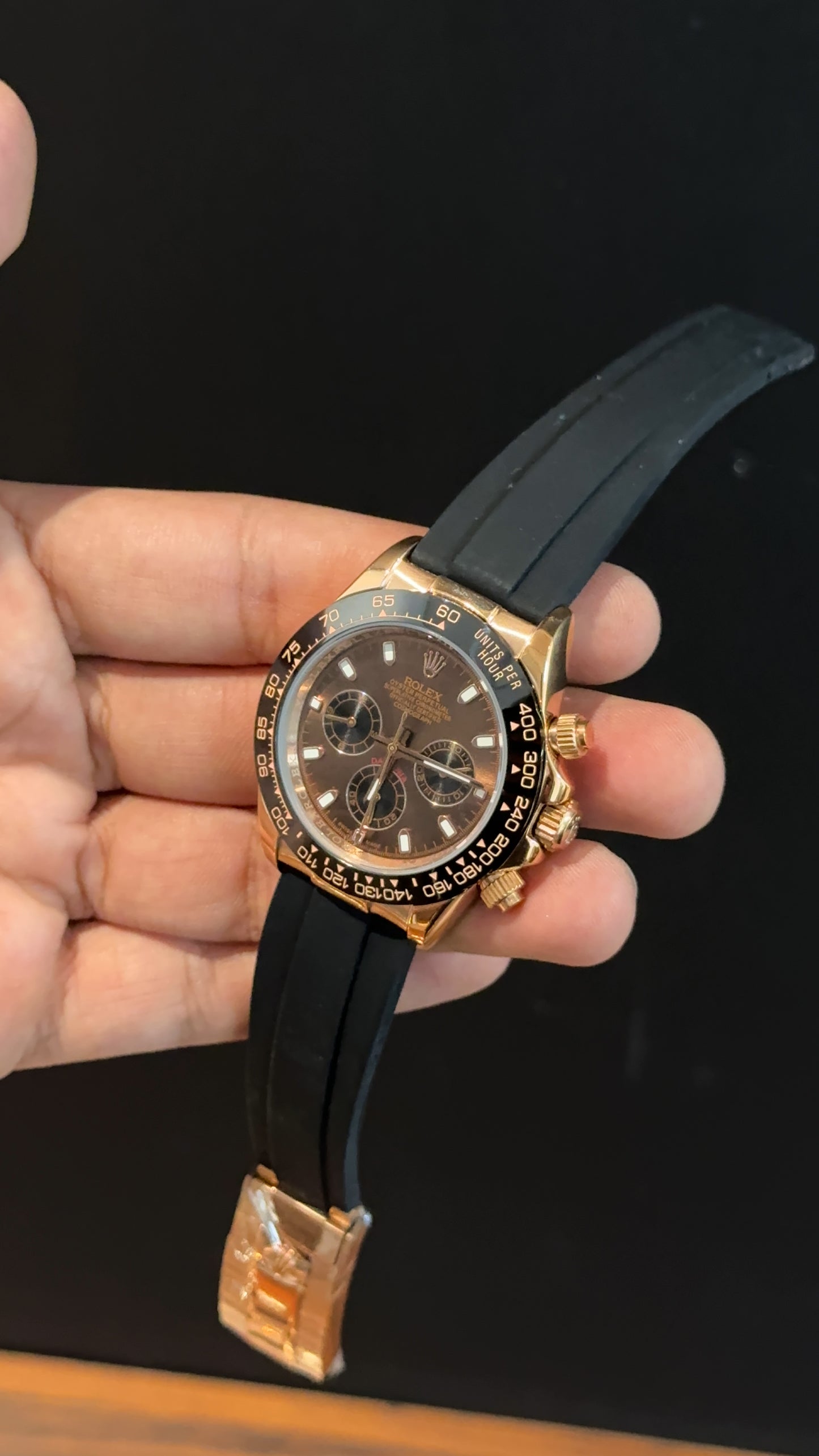 Daytona | Rose | Pvc Strap | Black Chrono | Brown Dial