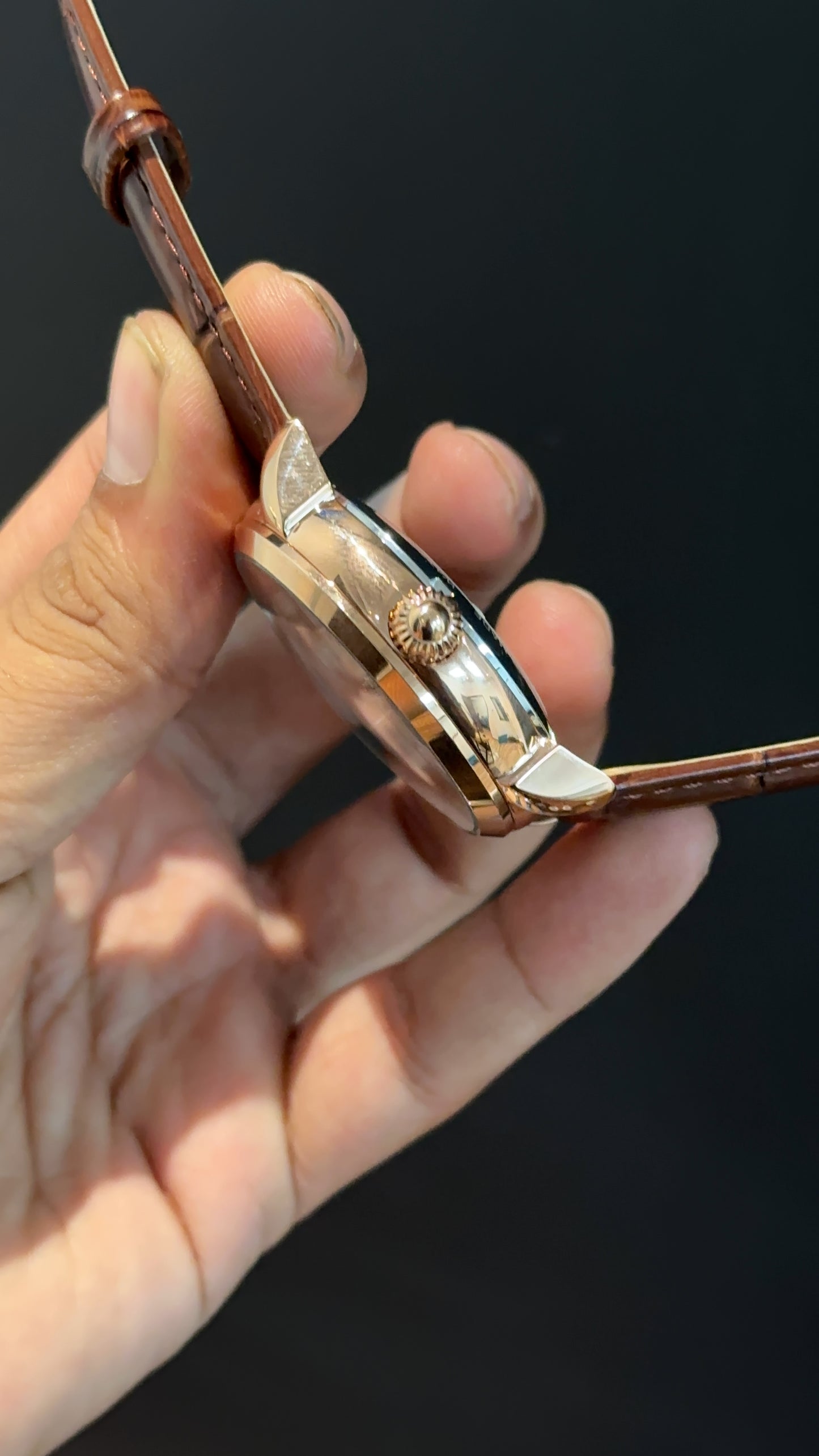 PP Auto | Rose | Pendulum | MoonPhase | Brown Leather Strap | White Circle Plain  Dial