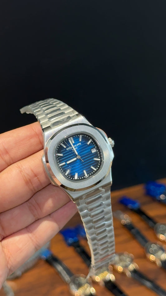 Pp Auto | Silver Chain | Gradient Blue Dial