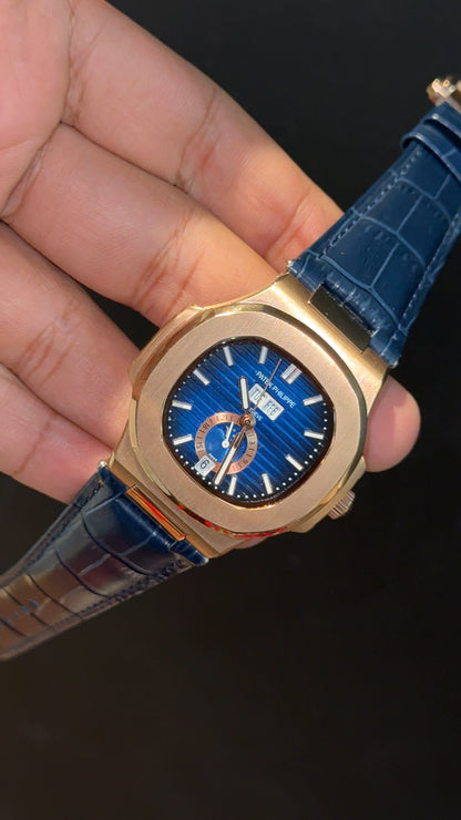 Pp Auto | Moonphase | Yearly Edition | Rose Case | Blue Leather Strap | Blue Dial