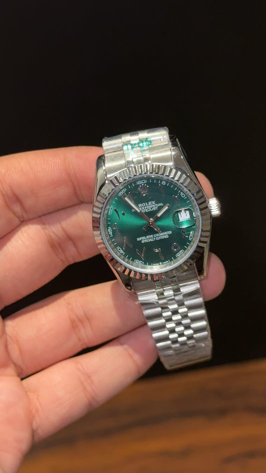 Datejust | 36mm | Silver Chain | Greenish Arabic Dial