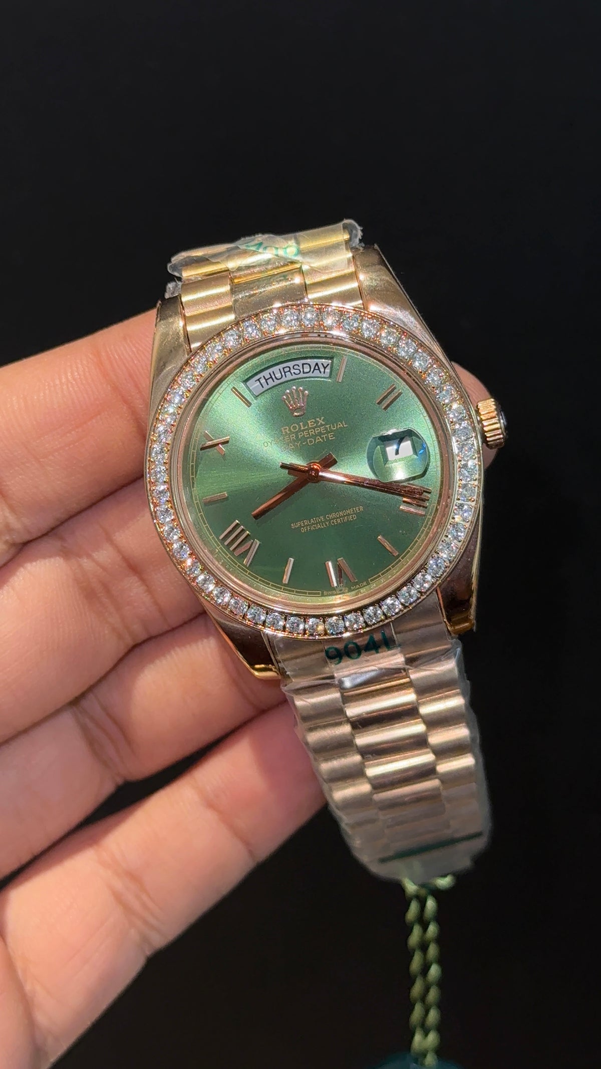 DayDate | Diamond Bezel | Rose Chain | Green Dial