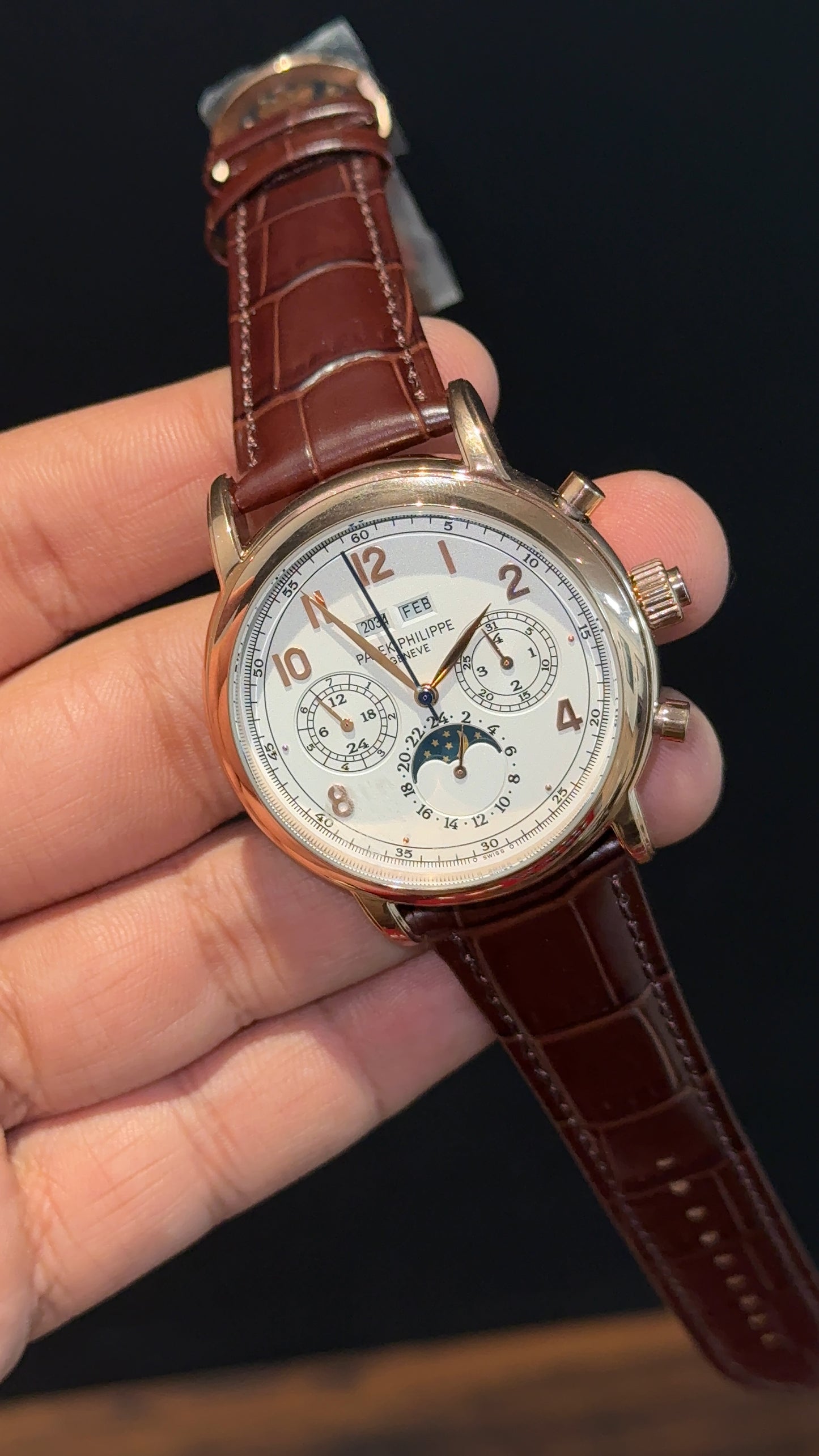 Patek Century | Auto | Rose Case | White Dial | Brown Leather Strap