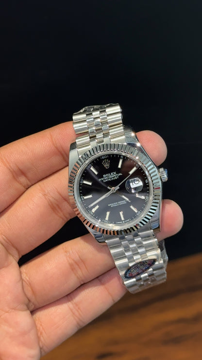 Premium Datejust | Silver Chain | Black Dial