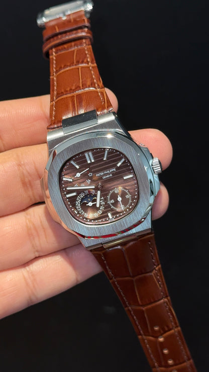 Pp Auto | Silver Case | Brown Strap | Moonphase | Sub Brown Dial