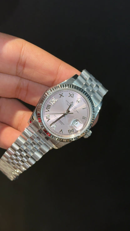 Premium Datejust | 36mm | Silver Chain | Silver Pinkish Roman Dial