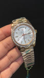 DayDate | Diamond Bezel | Rose Chain | Silver Pearl Dial