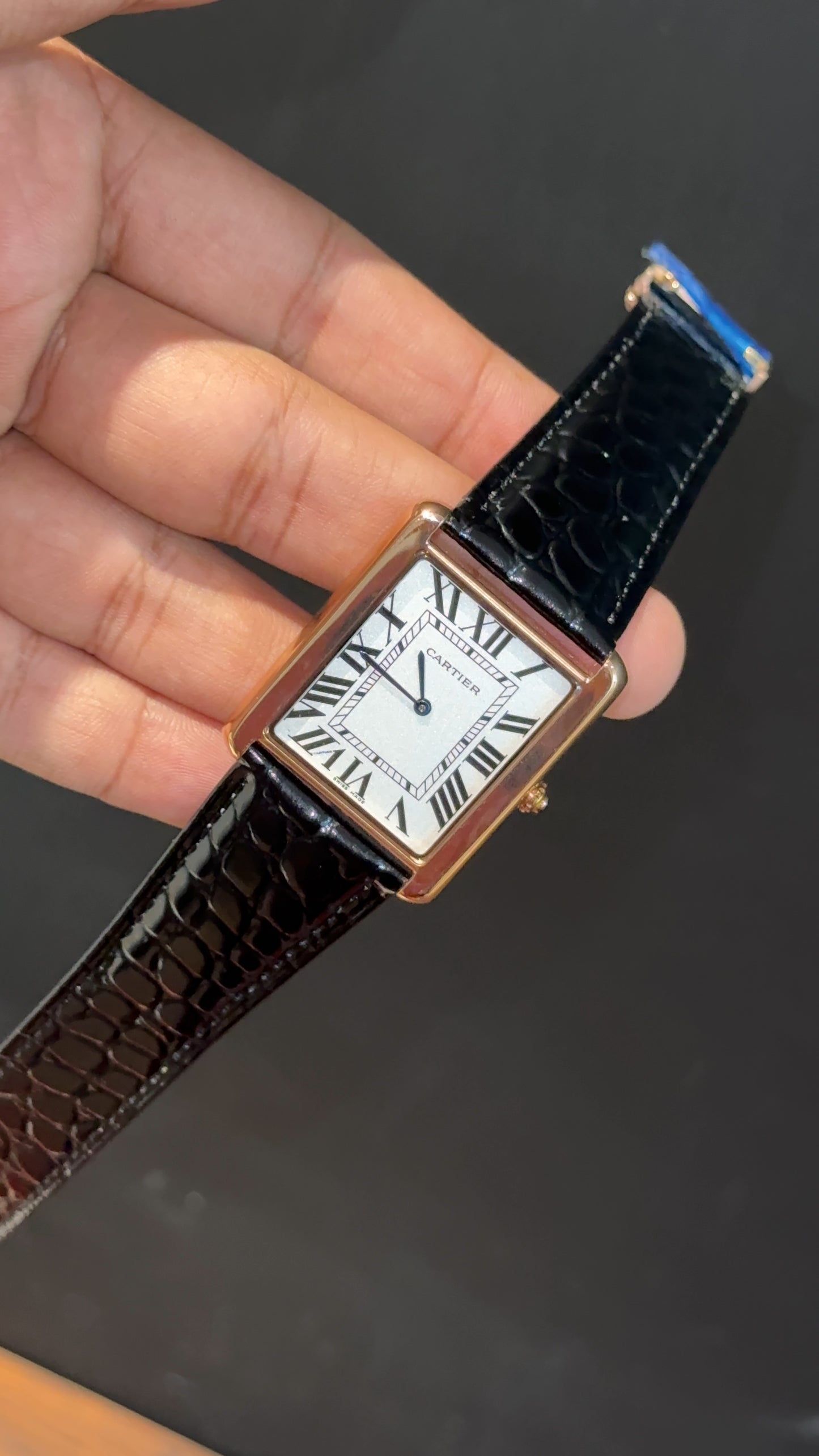 Cartier Tank | Rose | Black Leapord Strap | White Dial