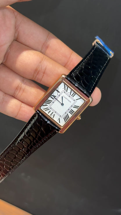 Cartier Tank | Rose | Black Leapord Strap | White Dial